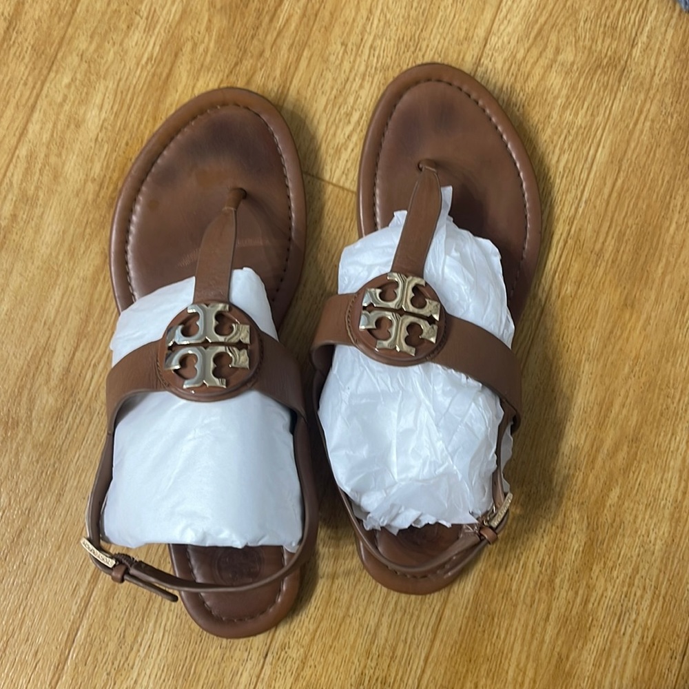 Tory Burch thong sandals. Tan/camel. Size 9. Too small. Tons of life left!!